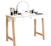 COSTWAY 2 en 1 Bureau Informatique Table Coiffeuse avec Grand Plan de Travail, Tiroir et Espace de Rangement en Bois 106,5 x 50 x 75,5CM Capacité de Poids 54KG Design Moderne (Blanc + Naturel)