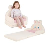 COSTWAY 2 en 1 Canapé-lit Enfant Pliable avec Motif Lapin | Housse Amovible & Lavable, Poche Rangement, Fauteuil Enfant Convertible en Tissu Velours Coton Ultra Doux pour 18-36 Mois