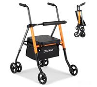 COSTWAY 2 en 1 Deambulateur 4 Roues Pliable Leger, Rollator avec Hauteur 3 Niveaux Poignée Réglable 5 Positions Roues Doubles en H Sac sous Siège, pour Seniors Handicapés, Charge 136KG