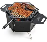 COSTWAY 2 en 1 grand barbecue au charbon de bois avec gril pivotant à 360°, barbecue de camping avec poignées pour cuisiner & chauffer, bac à feu pliable 77x74x38cm
