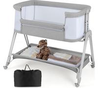COSTWAY 2 en 1 Lit d'Appoint & Poussette Pliable, Lit Portable pour Bébé avec 7 hauteurs réglables & Matelas & Sac de Transport & Sangles, Lit de Voyage Réglable pour Nouveau-Nés jusqu'à 6 mois (Gris)