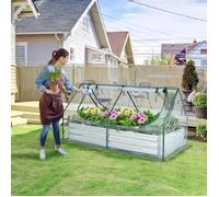 Costway 2 En 1 Lit Surélevé De Jardin Avec Serre, 2 Fenêtres Enroulables À 2 Niveaux, Chaud Et Aéré, Galvanisé, 180 X 90 X 91 Cm Multicolore