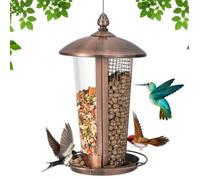 Costway2 en 1 Mangeoire à Oiseaux Suspension en Métal Capacité 1L Mangeoire pour Oiseaux Sauvages Extérieure avec Trous de Drainage