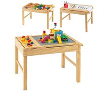 COSTWAY 2 en 1 Table de Blocs de Construction Enfants avec Plateau Réversible, Table Multi-activités en Bois avec Rouleau de Papier, Espace de Rangement, Bureau pour Lire Dessiner Jouer, 3 Ans+