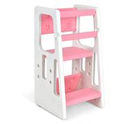 COSTWAY 2 en 1 Tour d'Apprentissage pour Tout-Petits 18-60 Mois avec 3 Hauteurs Réglables(30/40/50cm), Tour d'Observation en HDPE avec Repose-pieds Antidérapants, 47x47x90cm