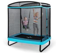 COSTWAY 2 en 1 Trampoline Extérieur Enfants Rectangulair (190x122cm) avec Balançoire Amovible, Trampoline de Jardin avec Filet de Sécurité, Charge Max 100kg pour Garçon et Fille de 3 Ans+ (Bleu)