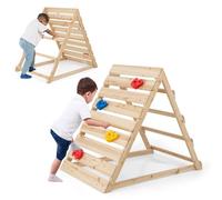 COSTWAY 2 en 1 Triangle d’Escalade Montessori Enfant avec Rochers Colorés, Échelle d'escalade Triangulaire en Bois de Sapin avec Structure Triangulaire, Charge 50kg pour Enfant de 3-8 Ans