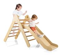 COSTWAY 2 en 1 Triangle d'escalade en Bois avec Toboggan, Echelle d’Escalade avec Hauteur Réglable, Structure Solide, Jouet d'escalade pour Chambre Salle de Jeux, Charge 60kg pour Enfants de 1 an+…