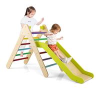 COSTWAY 2 en 1 Triangle d'escalade Montessori Enfant avec Toboggan, Echelle d’Escalade en Bois avec Hauteur Réglable, Jouet d'escalade pour Chambre Salle de Jeux, Charge 60kg pour Enfants de 1 an+