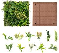 COSTWAY 2 Haie artificielle Mur végétal 50x50cm, Panneaux de plantes artificielles variées, Plante artificielle, Pelouse simulée 11 espèces Vert