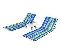Costway2 x Matelas de Plage Pliables et Table d'Appoint 161 x 51,5 x 27-47 CM Tapis de Plage avec Dossier Réglable Bleu et Vert