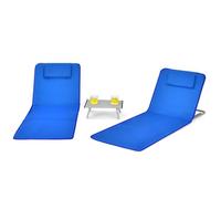 Costway2 x Matelas de Plage Pliables et Table d'Appoint 161 x 51,5 x 27-47 CM Tapis de Plage avec Dossier Réglable Bleu