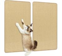 COSTWAY 2 pcs Griffoir mural, tapis griffoir 80x50cm, tapis sisal pour chats autocollant, tapis sisal, tapis griffoir pour chats, naturel