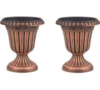 COSTWAY 2 pots de plantes, 46,5 cm de haut, pots de plantes avec base de socle & trou de drainage, pots de fleurs décoratifs, PP plastique, résistant aux intempéries, cache-pot Bronze