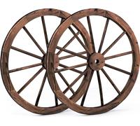 COSTWAY 2 Roue de chariot en bois, roue décorative avec tôle de fer, 76x76x3,5cm, brun