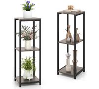 COSTWAY 2 supports de plantes à 3 étages en métal, Escalier pour fleurs en bois, Escalier pour plantes avec sécurité anti-basculement, Étagère pour fleurs 30,5x30,5x91,5cm Noir