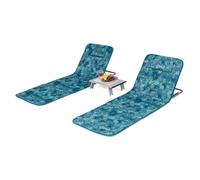 COSTWAY 2 x Matelas de Plage Pliables et Table d'Appoint, 151 x 51,5 x 27-47 CM, Tapis de Plage avec Dossier Réglable, Vert d'eau