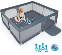 COSTWAY 200 x 180cm parc bébé pliable, parc avec 50 balles océan & 4 poignées, parc d'éveil avec maille respirante & porte, tente parc pour nourrissons et enfants (Noir)