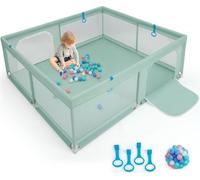 COSTWAY 200 x 180cm parc bébé pliable, parc avec 50 boules océanes & 4 poignées, parc d'éveil avec maille respirante & porte, tente de parc pour nourrissons et enfants (Vert)