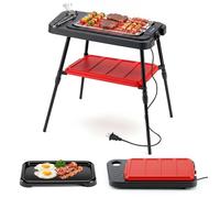 COSTWAY 2000W Barbecue Électrique 2 en 1 avec Plaque de Cuisson & Grille, Réglable en Hauteur, pour Camping, Pique-nique, Fête