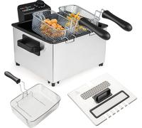 COSTWAY 2000W Friteuse à huile électrique, 5L Friteuse en acier inoxydable, Friteuse à graisse avec 3 paniers à friture, température réglable & couvercle transparent