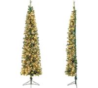 COSTWAY 210cm Demi-sapin de Noël artificiel illuminé, Sapin de Noël avec 150 lumières LED, Sapin de Noël d'angle avec support métallique, Sapin artificiel de Noël, pour bureau, maison, fête