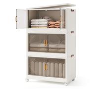 COSTWAY 213L Boîte Rangement à 3 Niveaux avec Roues, Porte, Couvercle, Caisses de Rangement Pliables, pour Chambre, Salon