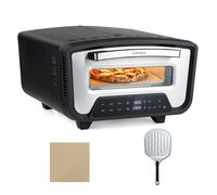 COSTWAY 2200W Four à Pizza Électrique avec Écran Tactile 2 Zones Chauffe 455°C Minuterie 1-60 Min Pierre et Pelle