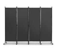 COSTWAY 225x173cm Paravent Intérieur 4 Panneaux à 10 roulettes, Cloison de Separation Interieur Pliable, Cadre en Metal, Tissu Polyester, Separateur de Pieces pour Salon Bureau Balcon (Gris)