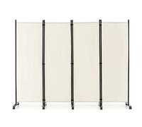 COSTWAY 225x173cm Paravent Intérieur 4 Panneaux à 10 roulettes, Cloison de Separation Interieur Pliable, Cadre en Metal, Tissu Polyester, Separateur de Pieces pour Salon Bureau Balcon (Beige)