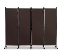 COSTWAY 225x173cm Paravent Intérieur 4 Panneaux à 10 roulettes, Cloison de Separation Interieur Pliable, Cadre en Metal, Tissu Polyester, Separateur de Pieces pour Salon Bureau Balcon (Café)