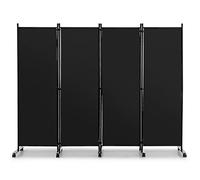 COSTWAY 225x173cm Paravent Intérieur 4 Panneaux à 10 roulettes, Cloison de Separation Interieur Pliable, Cadre en Metal, Tissu Polyester, Separateur de Pieces pour Salon Bureau Balcon(Noir)
