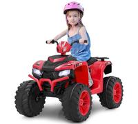 COSTWAY 24V Quad Électrique Enfant avec Musique & Lumières LED, Voiture Électrique avec 4 Roues Antidérapantes & Pédale, Démarrage Lent, Vitesse 2,8/5 km/h, Charge 35kg pour Enfants de 3-8 Ans (Rouge)