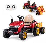 COSTWAY 24V Tracteur Électrique Enfant avec Remorque Amovible et Basculante, Voiture Électrique avec Télécommande 2,4G & Phares LED, Musique, 3,2-7 km/h, Démarrage Lent, Charge 30 kg, 3 Ans+ (Rouge)