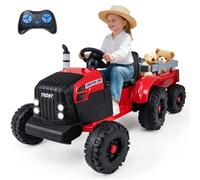 COSTWAY 24V Tracteur Électrique Enfant avec Remorque Amovible & Télécommande, Voiture Électrique Enfants avec Musique & Klaxon & Phares LED, Démarrage en Douceur, 3,2-6 km/h pour 3-8 Ans (Rouge)