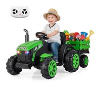 COSTWAY 24V Tracteur Électrique Enfant avec Remorque Amovible, Voiture Électrique Enfant avec Télécommande & Phares LED, Musique, 3-6 km/h, Démarrage Progressif, Charge 30 kg pour 3-7 Ans