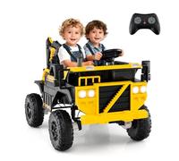 COSTWAY 24V Voiture Excavatrice Électrique Enfant avec Télécommande & Pelle, Camion Électrique 2 Places avec Musique & Lumières & Klaxon, 2,6-5km/h, Charge 25kg, Tracteur pour 3 Ans+, Jaune