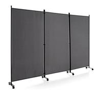 COSTWAY 262x180cm Paravent Intérieur 3 Panneaux à 8 roulettes, Cloison de Separation Interieur Pliable, Cadre en Metal, Tissu Polyester, Separateur de Pieces pour Salon Bureau Balcon (Gris)