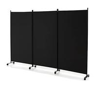 COSTWAY 262x180cm Paravent Intérieur 3 Panneaux à 8 roulettes, Cloison de Separation Interieur Pliable, Cadre en Metal, Tissu Polyester, Separateur de Pieces pour Salon Bureau Balcon (Noir)