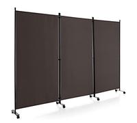 COSTWAY 262x180cm Paravent Intérieur 3 Panneaux à 8 roulettes, Cloison de Separation Interieur Pliable, Cadre en Metal, Tissu Polyester, Separateur de Pieces pour Salon Bureau Balcon (Café)