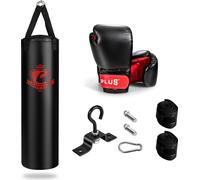 COSTWAY 28,5 kg Set de sac de boxe pour adultes, sac de boxe suspendu avec gants de boxe 12 oz & dragonnes, Punching Bag pour Muay Thai, Krav MAGA, Taekwondo, Karaté, Boxing Bag incl. crochet de plafo