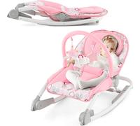 COSTWAY 2en1 Transat portable pliable, balancelle avec dossier réglable en 3 positions, arche de jeu, ceinture de sécurité, berceau pour bébé jusqu'à 9kg Rose