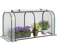 COSTWAY 2in1 Mini-serre, serre en film plastique Couverture en PE pour lit surélevé, serre résistante aux intempéries avec porte à fermeture éclair enroulable 118x55x60cm Blanc