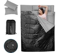 COSTWAY 2in1 Sac de couchage double Sac de couchage couverture 2 personnes avec 2 oreillers 220x150cm Sac de couchage simple XL pour camping randonnée & activités de plein air Noir