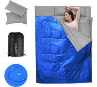 COSTWAY 2in1 Sac de couchage double Sac de couchage couverture 2 personnes avec 2 oreillers 220x150cm Sac de couchage simple XL pour camping randonnée & activités de plein air Bleu