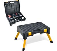 COSTWAY 2in1 Tabouret marchepied avec 13 compartiments Caisse à outils pouvant supporter jusqu'à 150kg, échelle pliante antidérapante