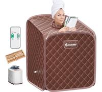 COSTWAY 2L Mini sauna à vapeur, sauna à domicile cabine thermique avec fonction de pulvérisation & minuterie & 9 niveaux de température, sauna assis avec télécommande, chaise, cabine de sauna 85 x 84