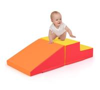 COSTWAY 2PCS Parcours Motricité Bébé en Mousse avec Housse Amovible en PU, Module Motricité Bébé avec Marche & Toboggan, Jouets Éducatifs pour Ramper Grimper pour Enfant d'Âge Préscolaire
