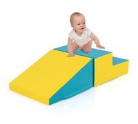 COSTWAY 2PCS Parcours Motricité Bébé en Mousse avec Housse Amovible en PU, Module Motricité Bébé avec Marche & Toboggan, Jouets Éducatifs pour Ramper Grimper pour Enfant d'Âge Préscolaire (Jaune+Vert)