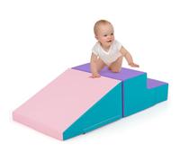 COSTWAY 2PCS Parcours Motricité Bébé en Mousse avec Housse Amovible en PU, Module Motricité Bébé avec Marche & Toboggan, Jouets Éducatifs pour Ramper Grimper pour Enfant d'Âge Préscolaire